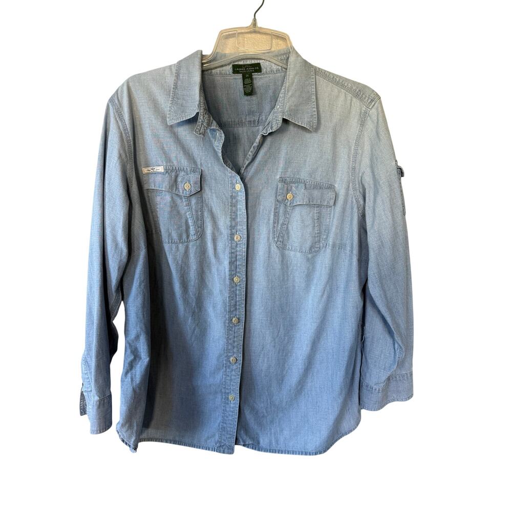 Lauren Jeans Co Ralph Lauren Women’s 2X Chambray Button Down Shirt Roll Tab - Picture 2 of 11